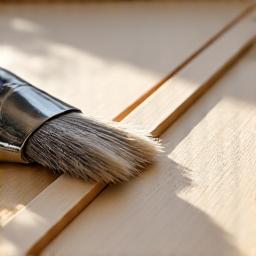 A paintbrush applying a low-VOC finish to a cabinet.